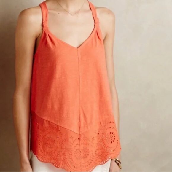 ANTHROPOLOGIE | MEADOW RUE Orange Lace Sleeveless Eyelet Boho Tank Top Size XS - Picture 1 of 6